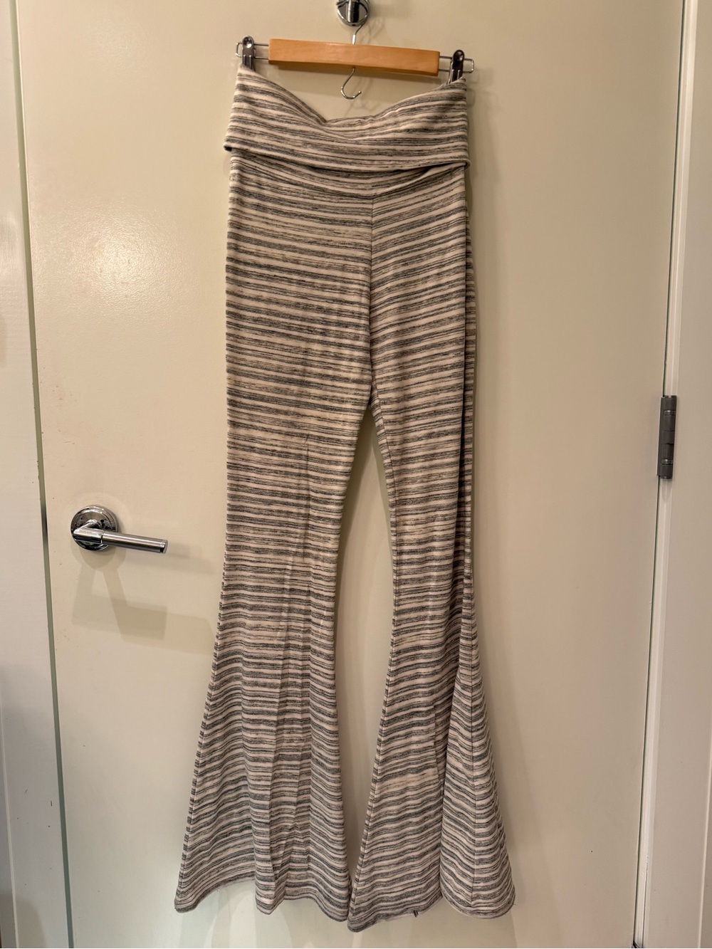 Saint Mary Women's Striped Flare Pants Bellbottoms in Brown & White
